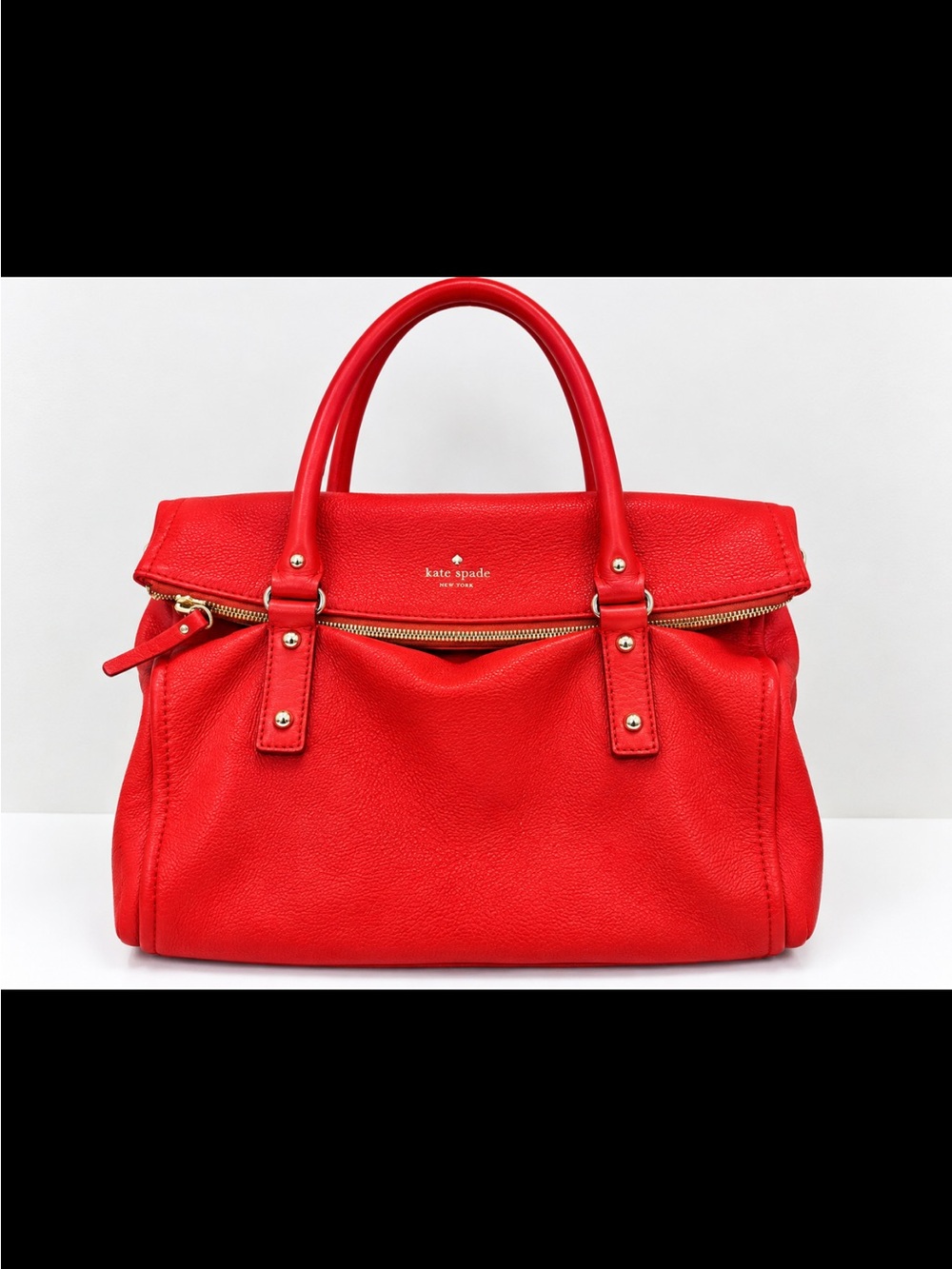 kate spade Red Pebbled Leather Top-Handle Satchel with Zip Detail